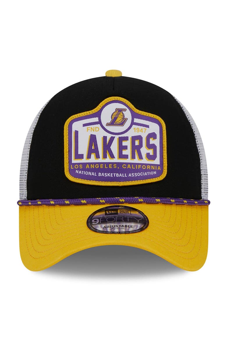 New Era Men's New Era Black/Gold Los Angeles Lakers  A-Frame 9FORTY Trucker Hat, Alternate, color, 