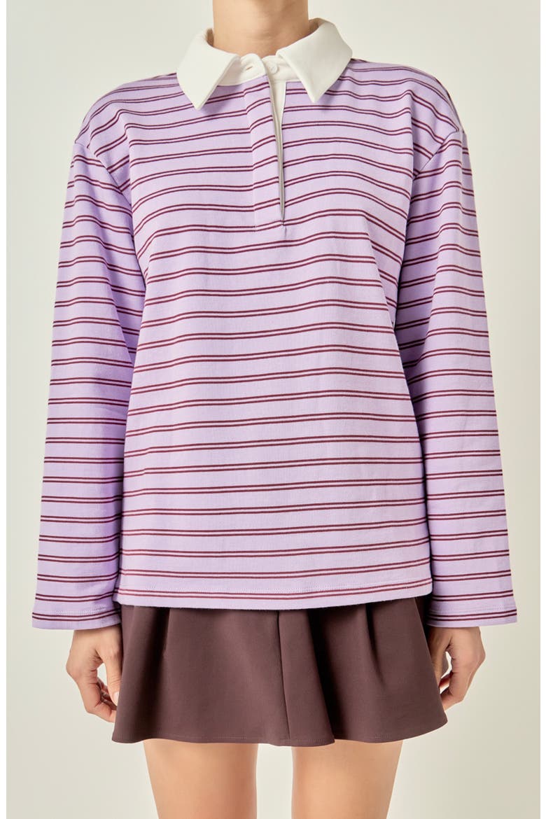 Striped Knit Polo Top, Alternate, color, LAVENDER/ BURGUNDY