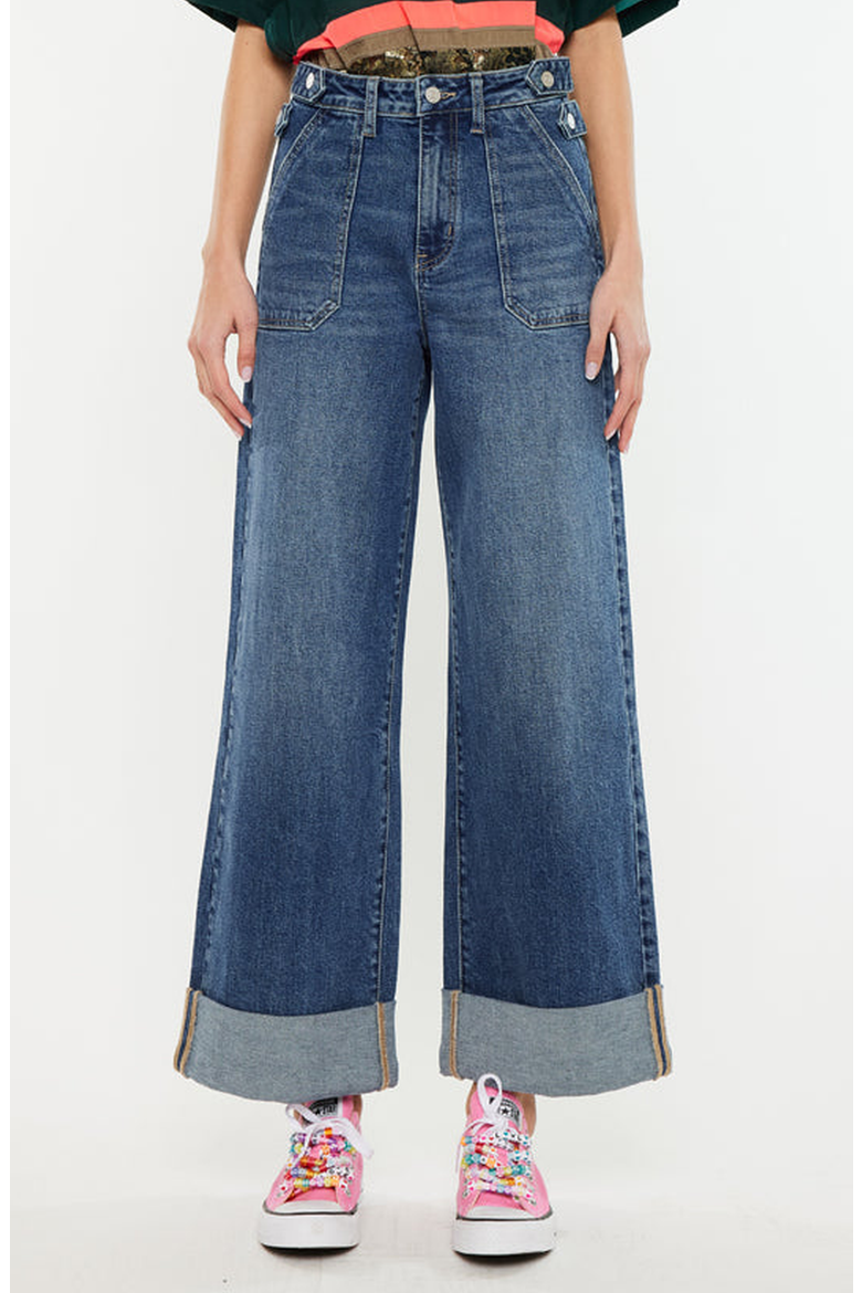 Haylee Ultra High Rise Wide Leg 90s Trousers Jeans, Main, color, Dark Wash