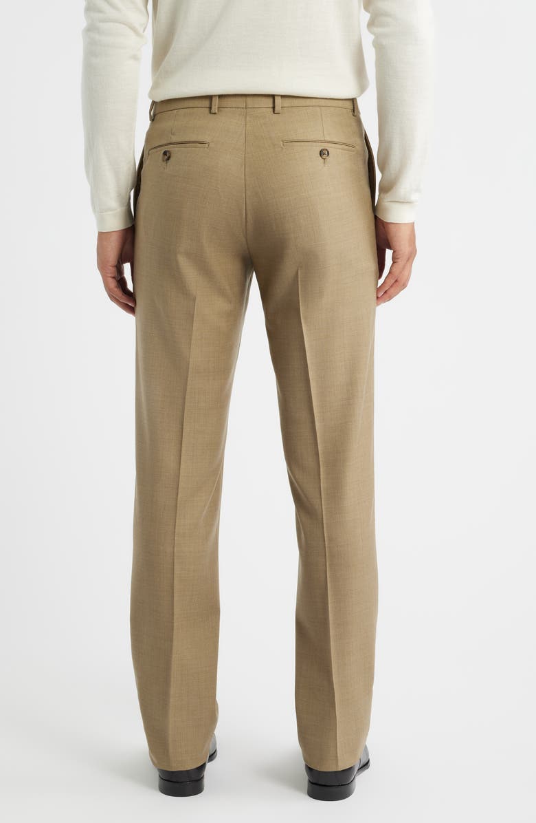 Berle Flat Front Tan Super 120s Wool Dress Pants, Alternate, color, Dark Tan