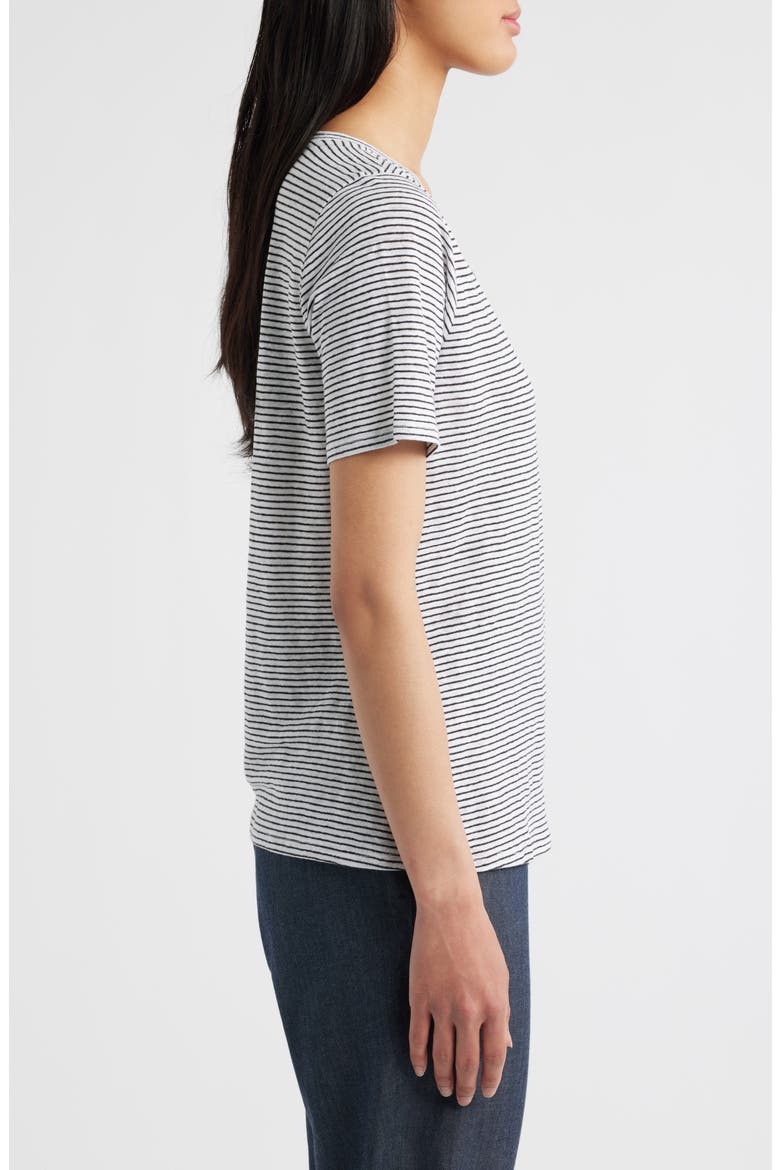 Stripe V-Neck Organic Linen T-Shirt, Alternate, color, WHITE/ BLACK