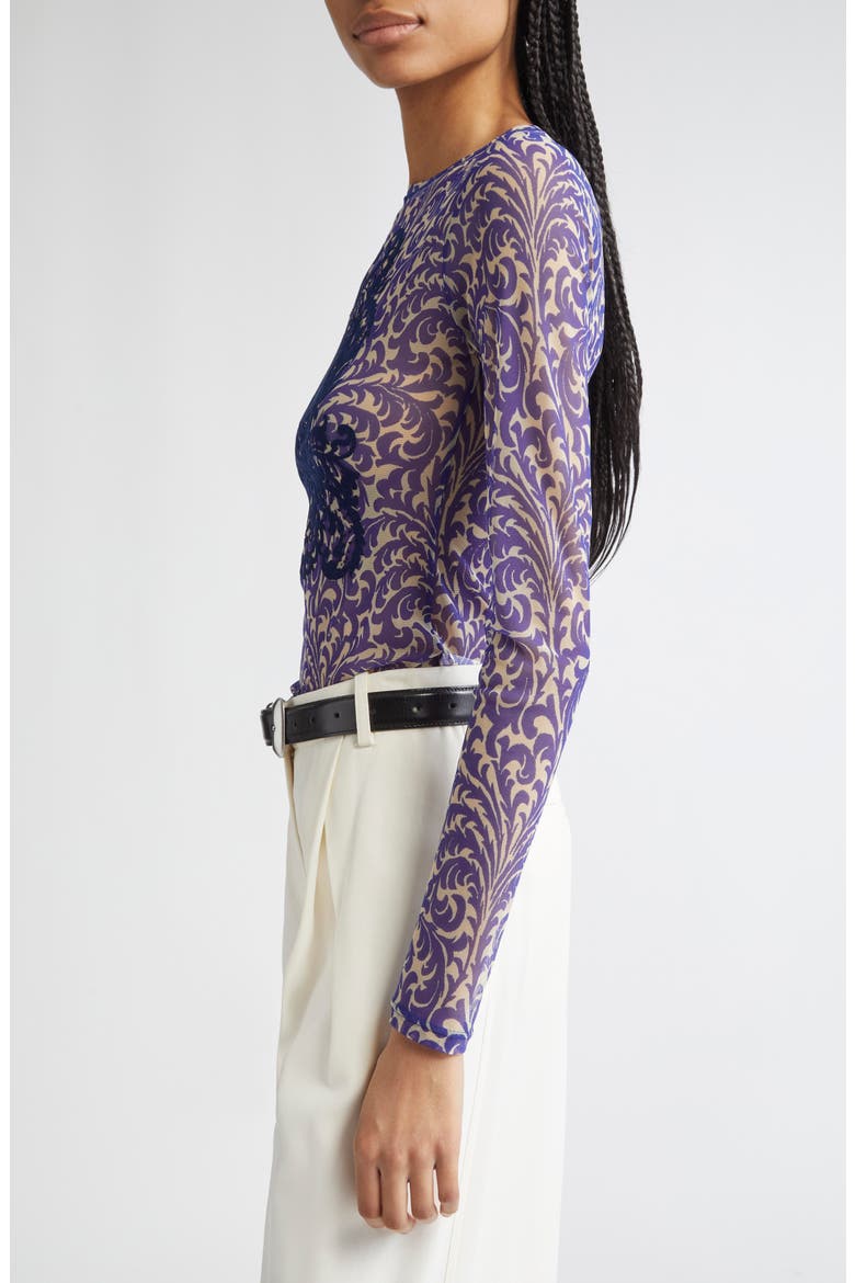 Flocked Shell Paisley Top, Alternate, color, PRINTED BLUE BASE