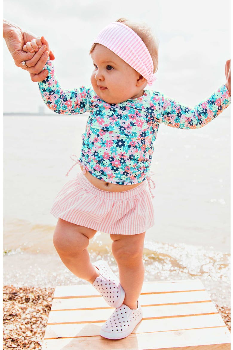 Water Lilies Two-Piece Rashguard Swimsuit & Head Wrap Set, Alternate, color, PINK
