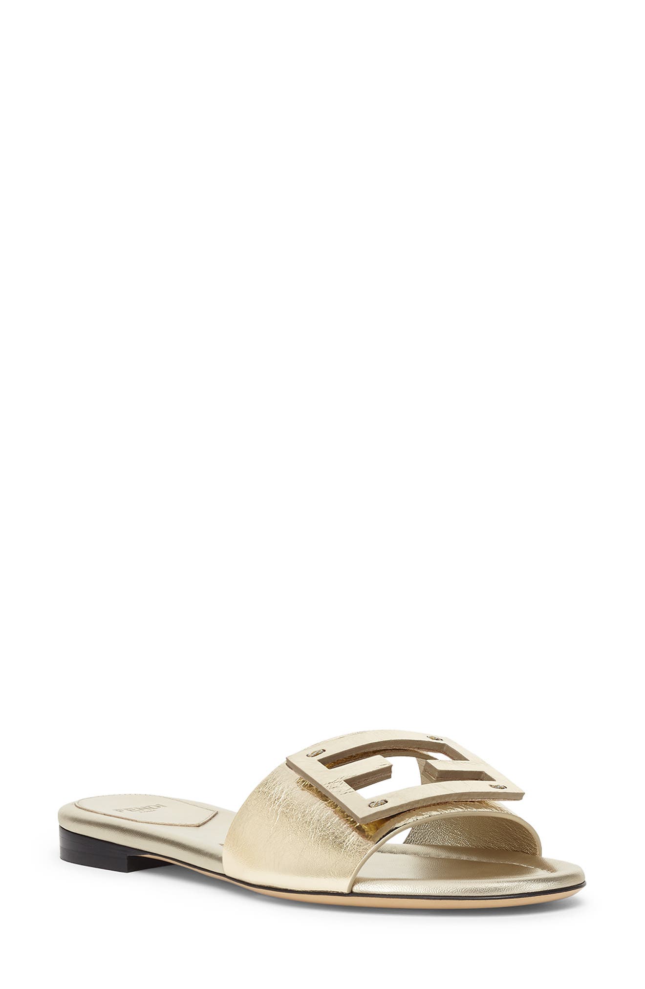 Baguette Metallic Slide Sandal, Main, color, F1R85 LIGHT GOLD/LGT GOLD