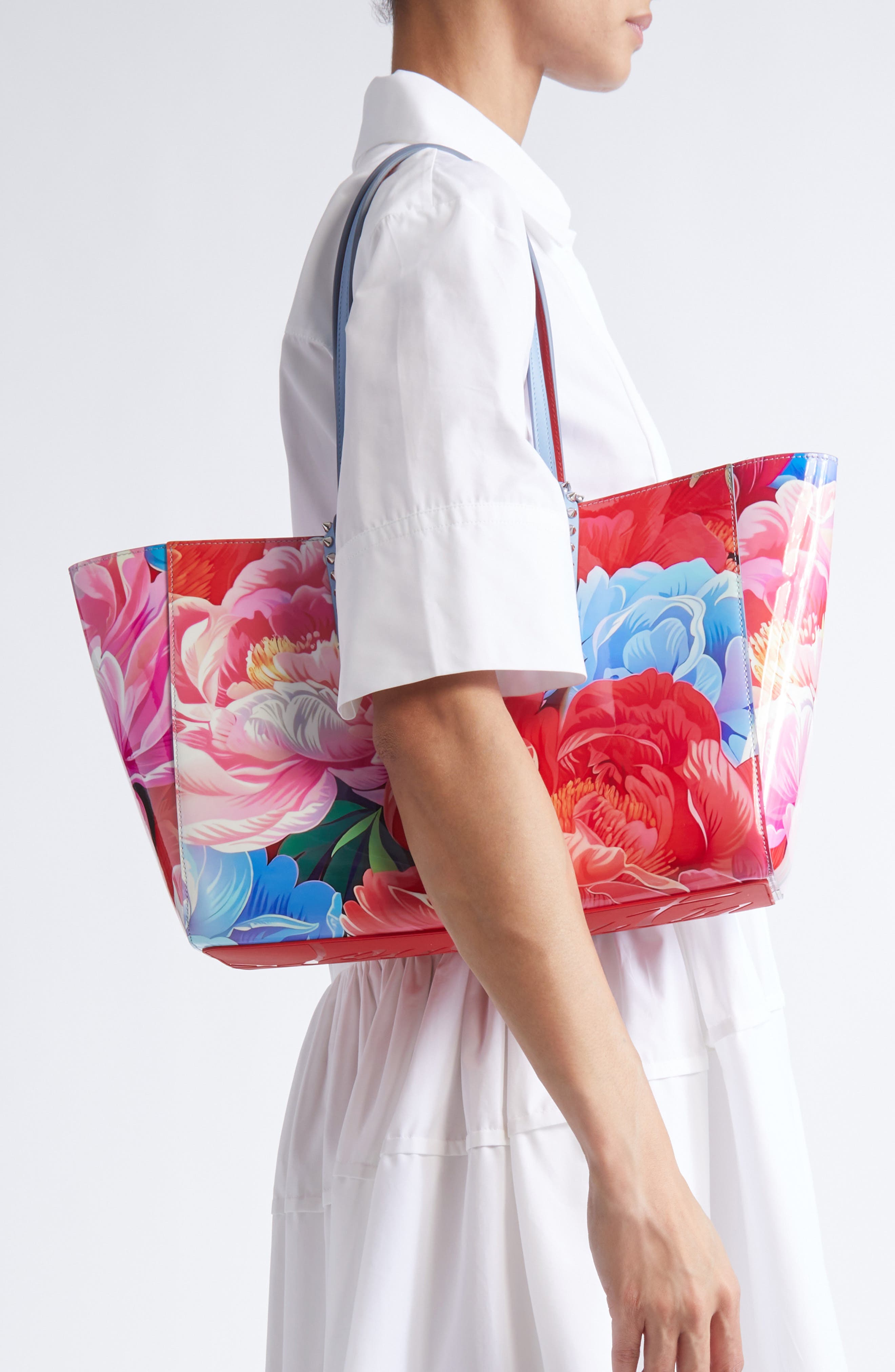 Christian Louboutin Small Cabata Soft Floral Patent Leather Tote, Alternate, color, M251 Multi/Silver