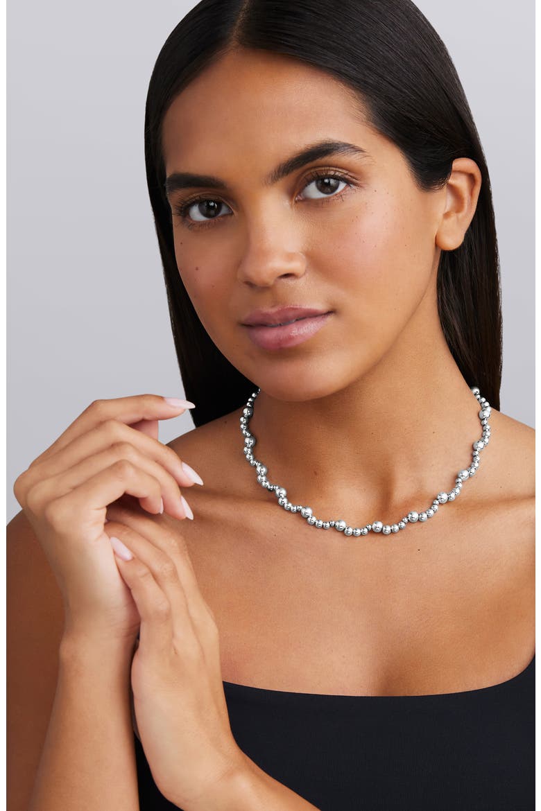 Caviar Bubbly Bead Wavy Collar Necklace, Alternate, color, STERLING SILVER