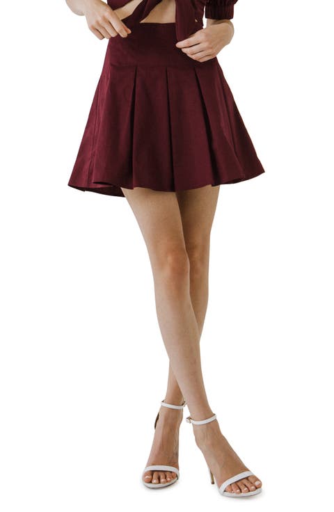 Pleat Cotton Miniskirt