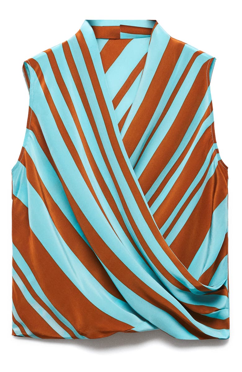 MANGO Stripe Sleeveless Faux Wrap Top, Alternate, color, 