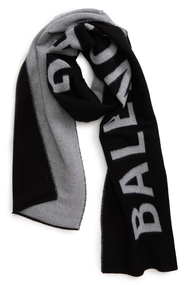 Logo Jacquard Wool Scarf, Alternate, color, BLACK/ WHITE