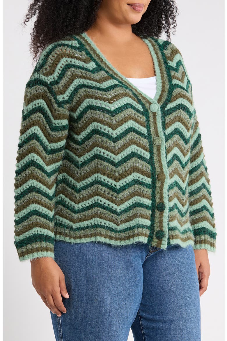 Harp Zigzag Cardigan, Alternate, color, EMERALD