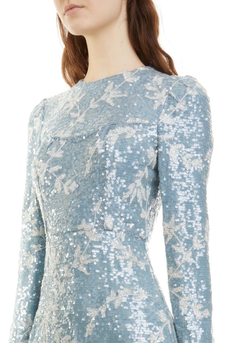 Bette Sequin Vine Long Sleeve Dress, Alternate, color, BLUE/ SILVER