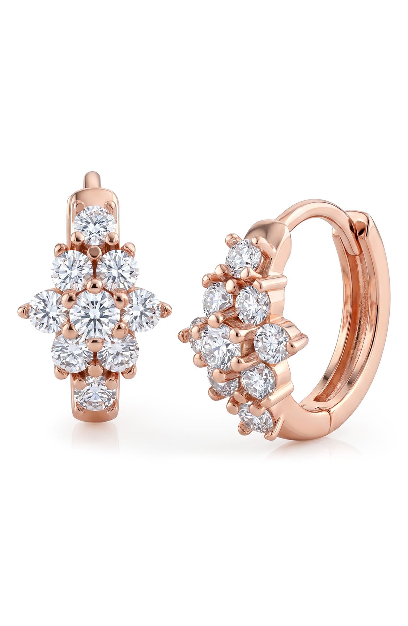 Floral Cubic Zirconia Huggie Hoop Earrings
