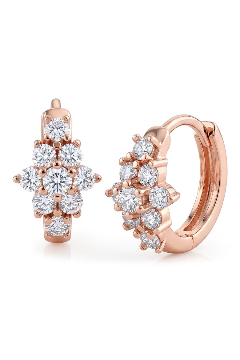 Floral Cubic Zirconia Huggie Hoop Earrings, Main, color, CLEAR/ROSE GOLD
