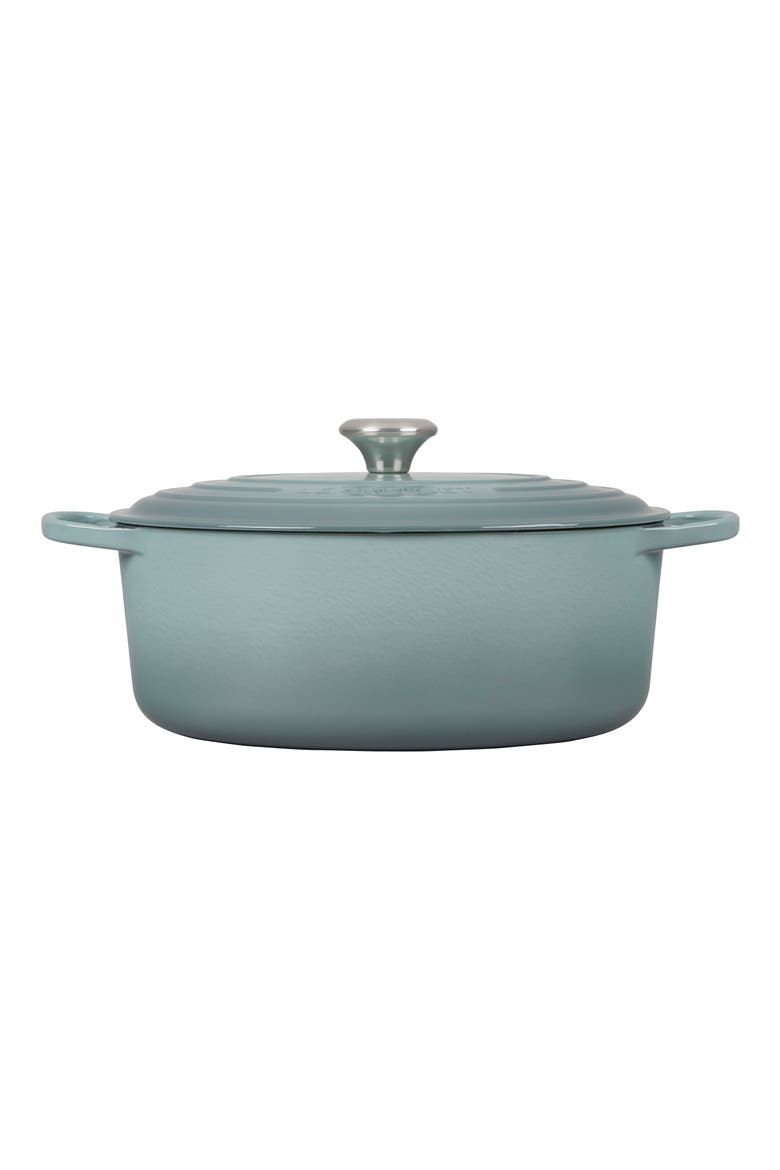 Signature 6.75-Quart Oval Enamel Cast Iron French/Dutch Oven with Lid, Alternate, color, SEA SALT
