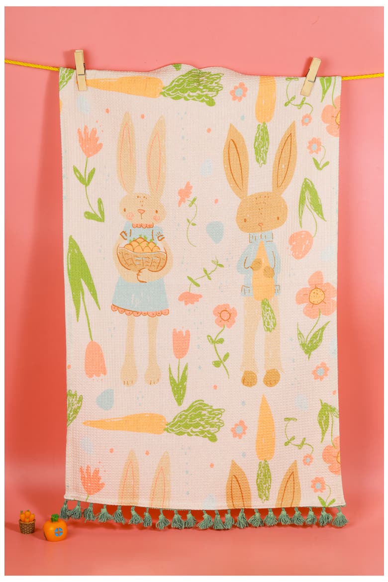 Spring Garden Bunny Set of 3 Cotton Kitchen Towels, Alternate, color, GREEN