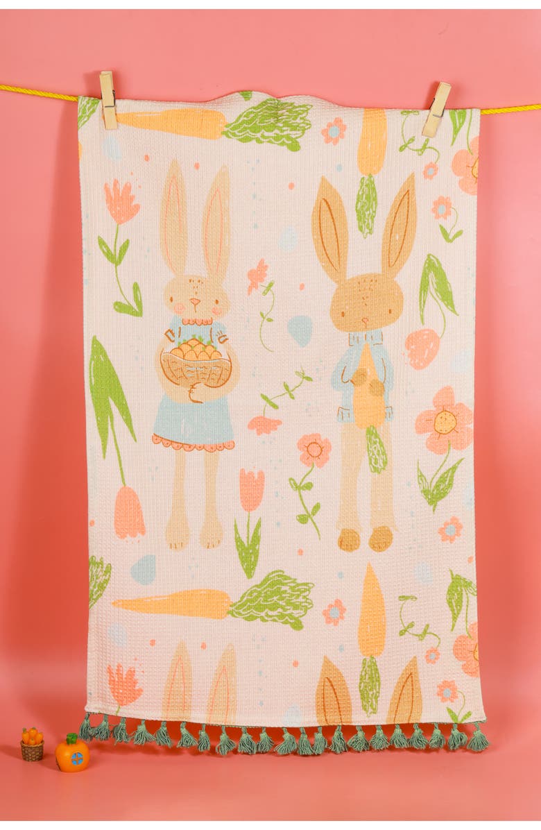 Tiramisu Spring Garden Bunny Set of 3 Cotton Kitchen Towels, Alternate, color, Green