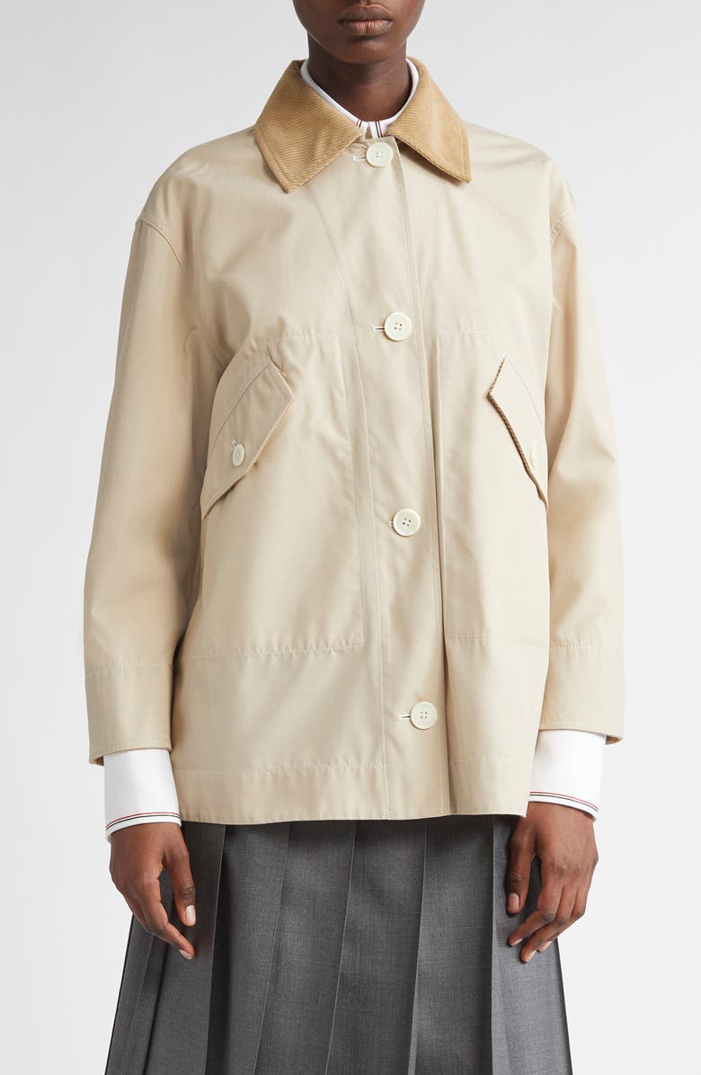 Thom Browne Corduroy Collar Gardening Coat, Main, color, Khaki