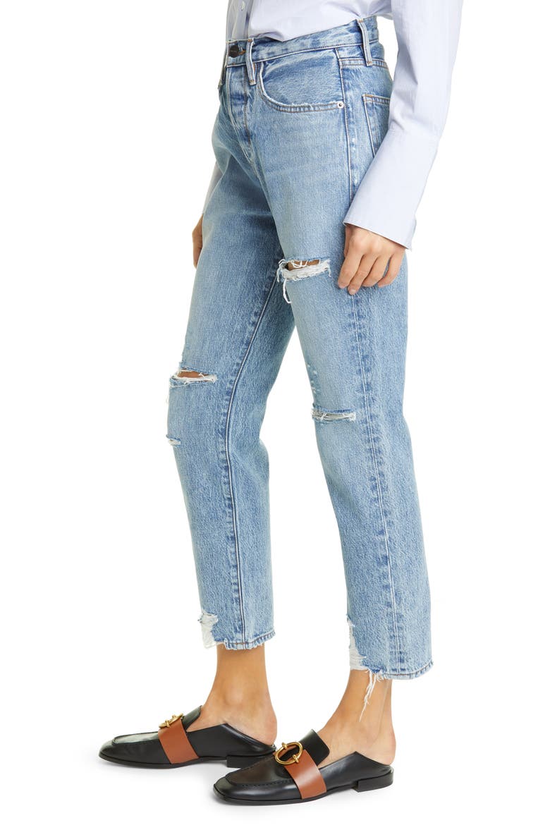 Le Original Ripped High Waist Ankle Boyfriend Jeans, Alternate, color, CASCADE BLUE RIPS