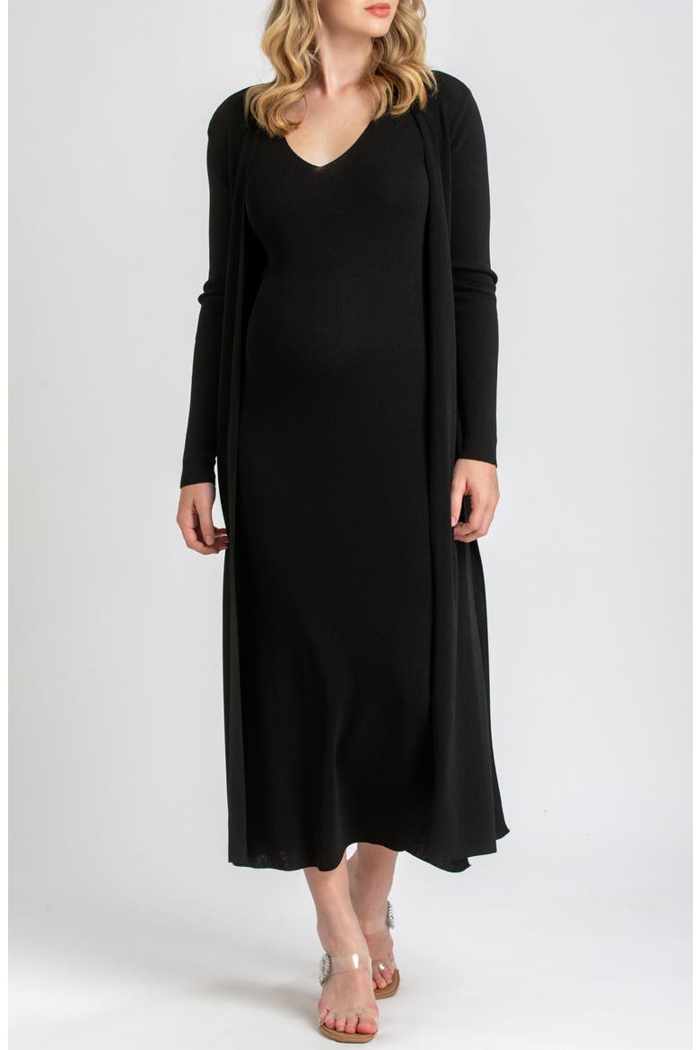 Longline Side Slit Maternity Cardigan, Main, color, BLACK