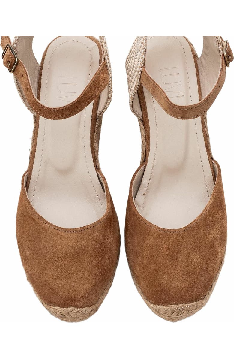 Forever & Always Shoes Sinta Suede Leather Platform Espadrille, Alternate, color, Cognac Brown Suede Leather