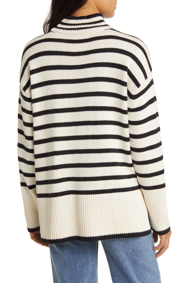 Stripe Oversize Mock Neck Sweater, Alternate, color, WHITECAP GREY BLACK