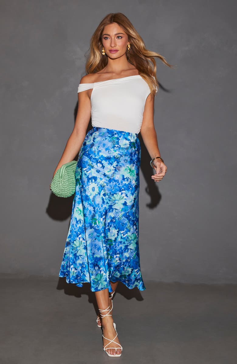 VICI Collection Alicia Floral Satin Midi Skirt, Alternate, color, 