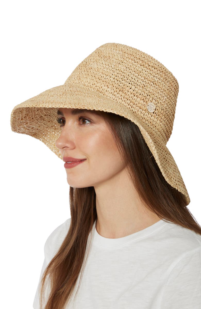 Bruno Magli Crochet Bucket Straw Sun Hat, Alternate, color, Natural