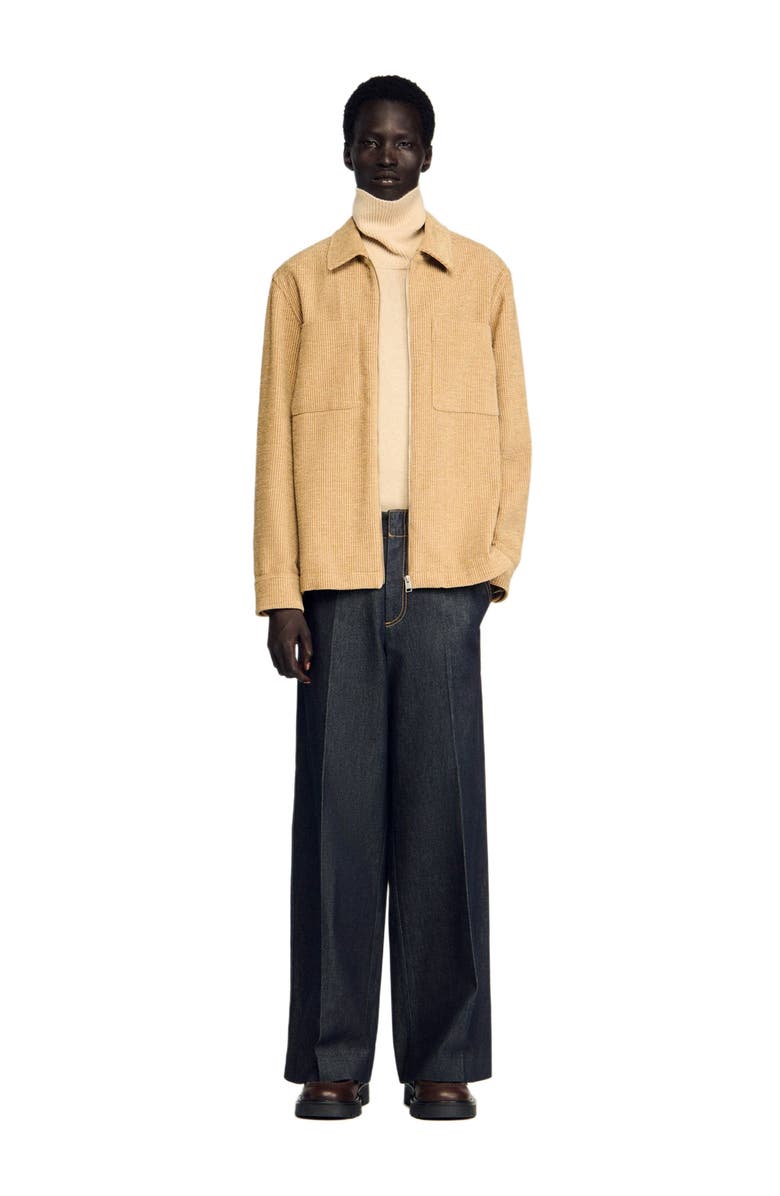 SANDRO Corduroy zip-up overshirt, Alternate, color, Camel