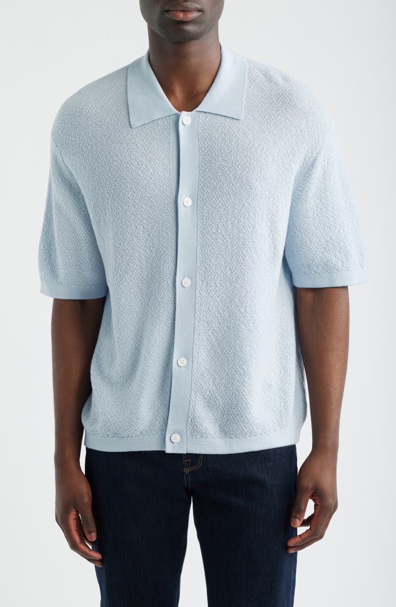 FRAME Short Sleeve Wool Cardigan, Main, color, Pale Blue