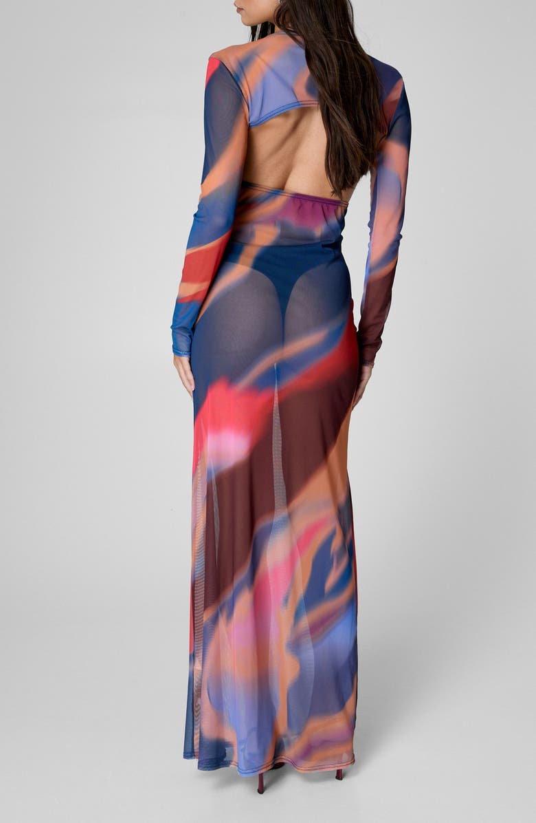 NASTY GAL Abstract Print Long Sleeve Mesh Maxi Dress, Alternate, color,
