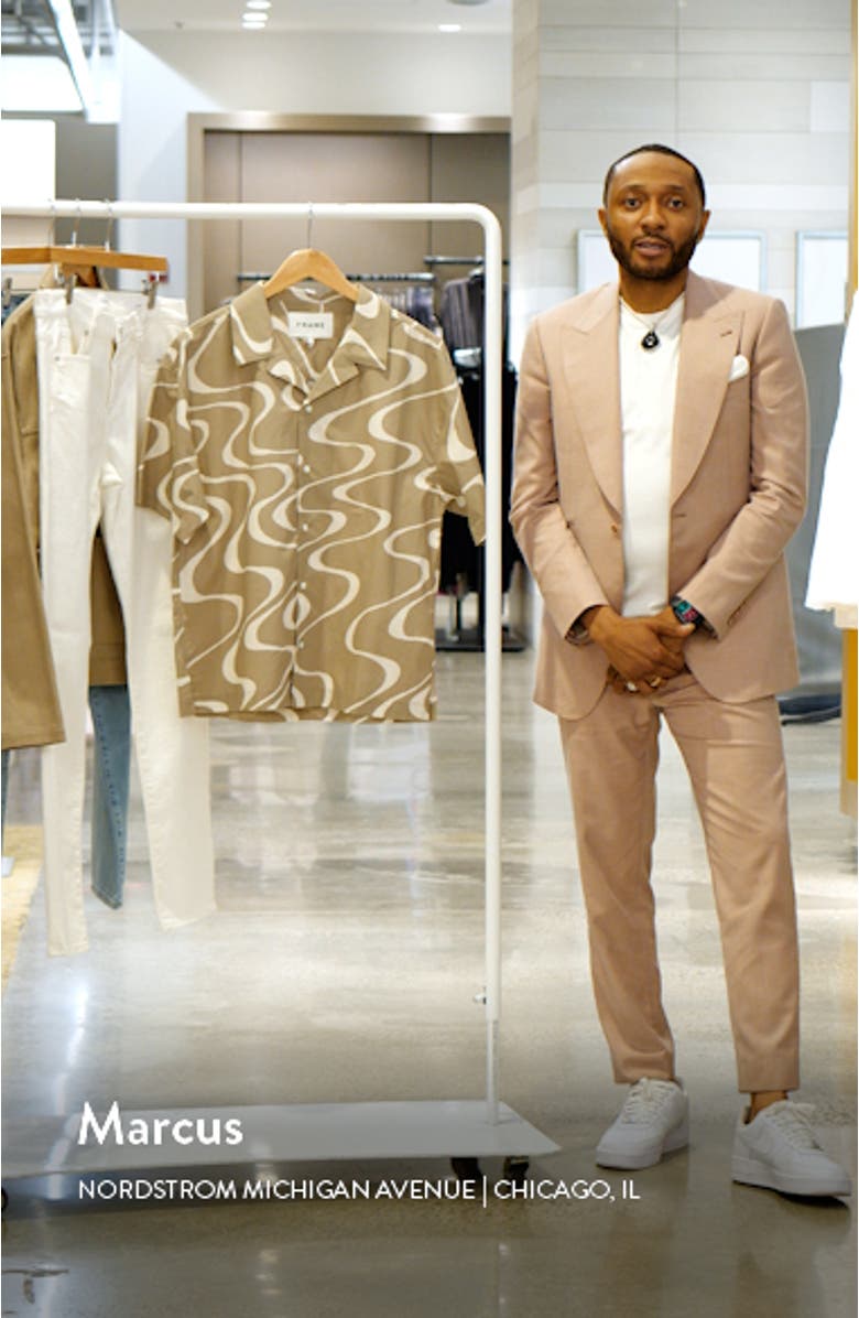 Abstract Wave Print Short Sleeve Button-Up Camp Shirt, sales video thumbnail