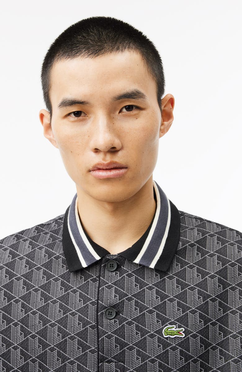 Lacoste Monogram Jacquard Polo, Alternate, color, Black Graphite