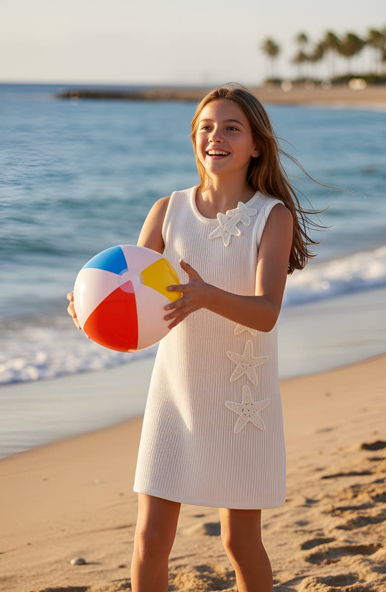 Limeapple Crochet Knit Summer Shift Dress, Alternate, color, White