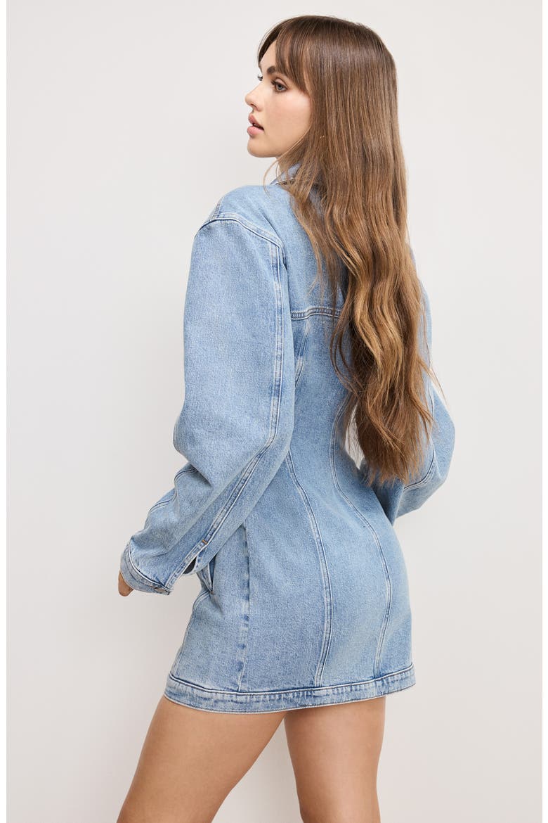Barrel Long Sleeve Denim Mini Shirtdress, Alternate, color, INDIGO911