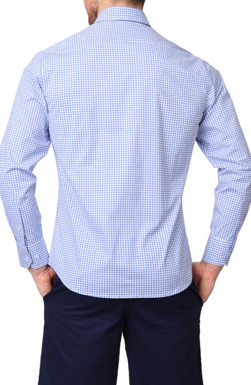 Shop Tailorbyrd Gingham Stretch Cotton Button-up Shirt In Light Blue
