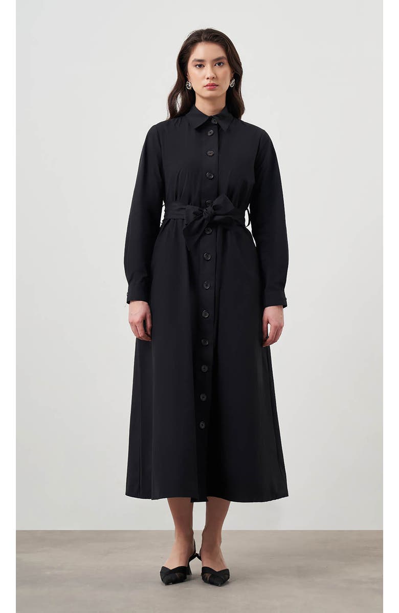 Mizalle Button Up Belted Dress, Alternate, color, Black