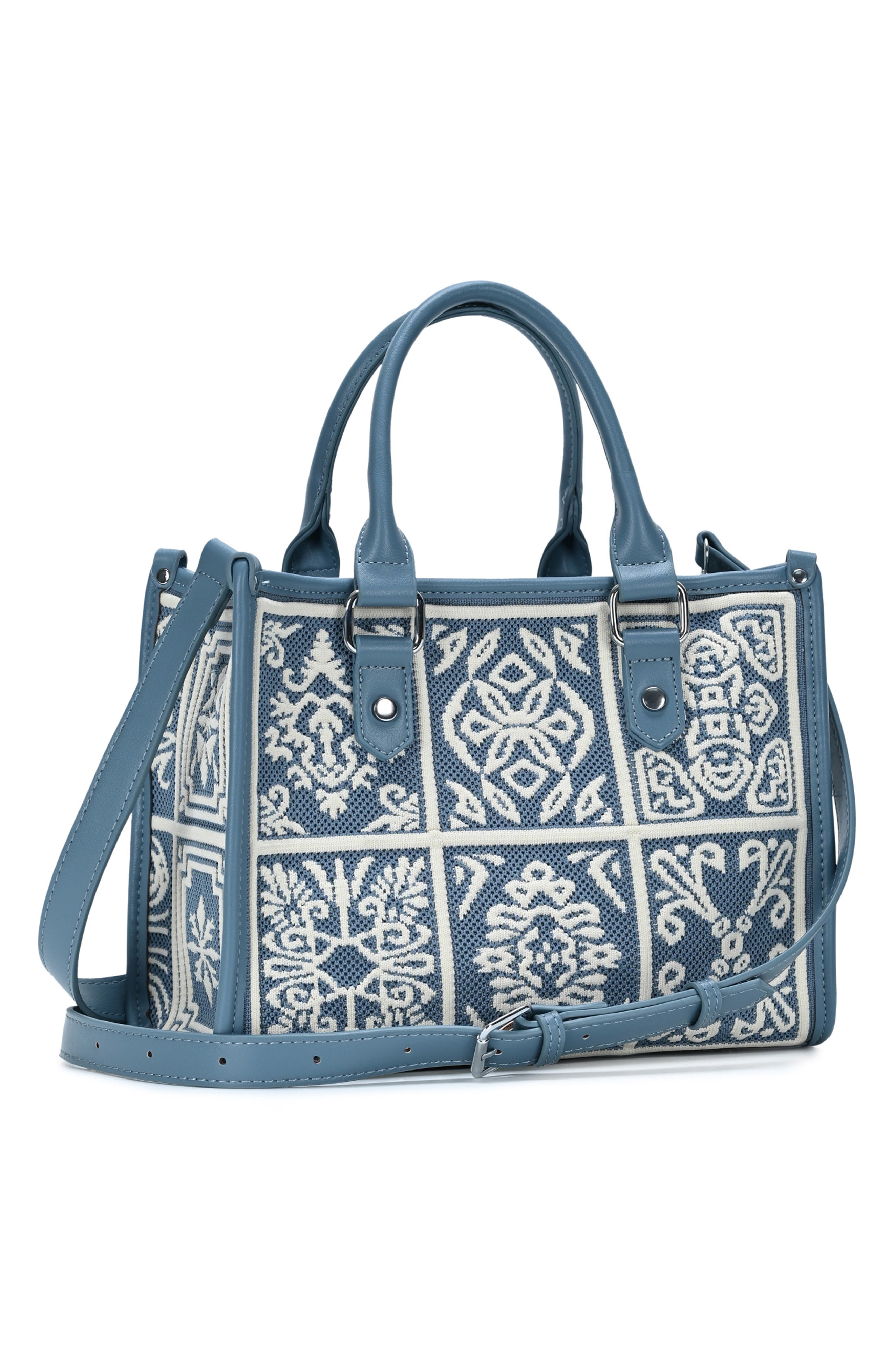 Bandana Print Satchel, Alternate, color, BLUE