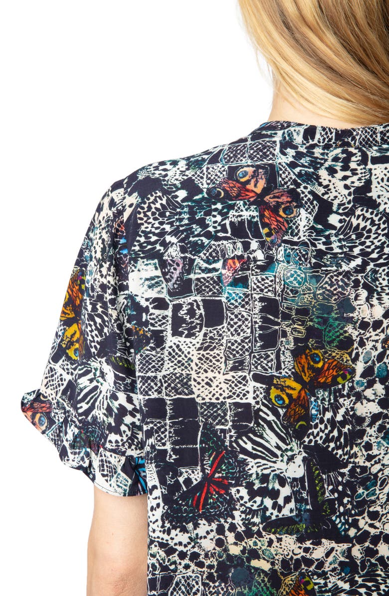 Zadig & Voltaire Tafiz Butterfly Print Tie Neck Button-Up Shirt, Alternate, color,