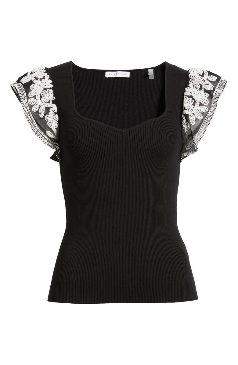 Elie Tahari Emily Embroidered Flutter Sleeve Sweater, Alternate, color, 