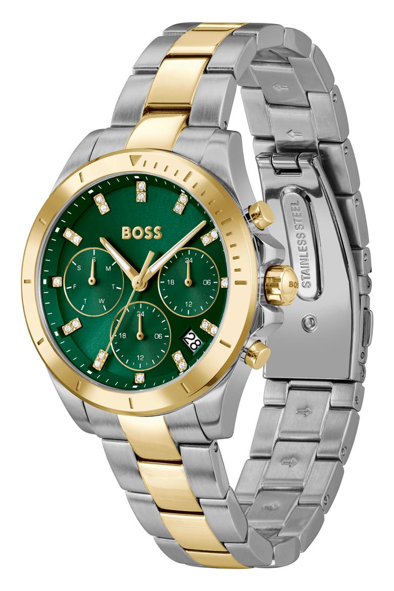 Alley Chronograph Bracelet Watch, 36mm, Alternate, color, GREEN/ TWO TONE