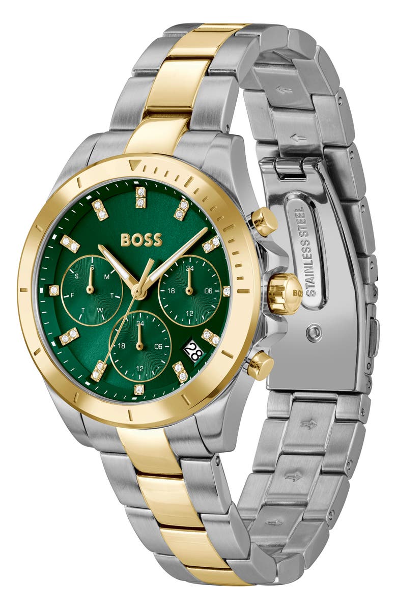 BOSS Alley Chronograph Bracelet Watch, 36mm, Alternate, color, Green/ Two Tone