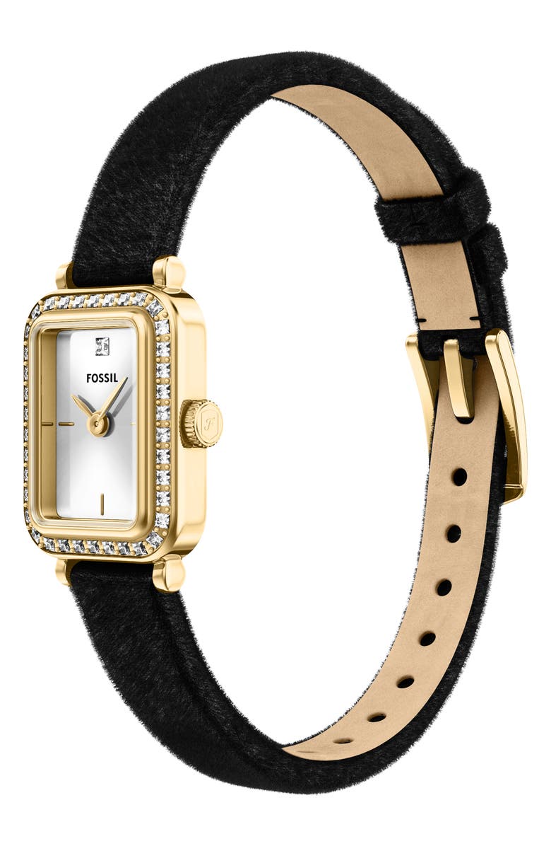 Fossil Raquel Velvet Strap Watch, 18mm x 29mm, Alternate, color, Black/ White