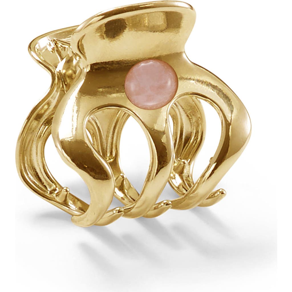 Lelet Ny Selene Stone Bauble Claw Clip In Rose Quartz/gold
