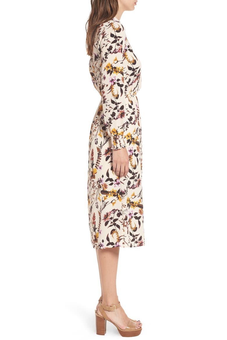 Gigi Floral Surplice Midi Dress, Alternate, color, NUDE FLORAL