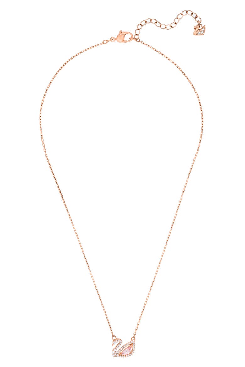 Dazzling Swan Necklace, Alternate, color, ROSE GOLD