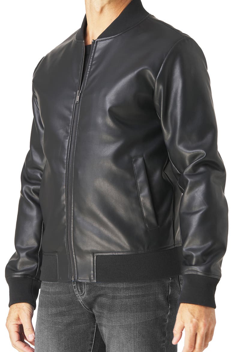 Faux Leather Bomber Jacket, Alternate, color, BLACK
