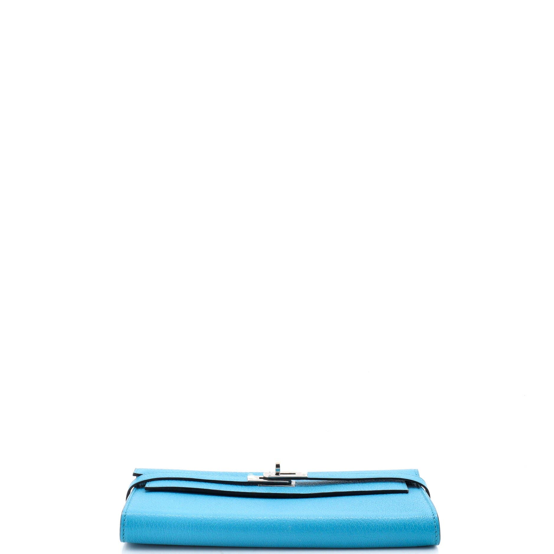 Pre-Owned Hermes Kelly Wallet Chevre Mysore Long, Alternate, color, Turquoise