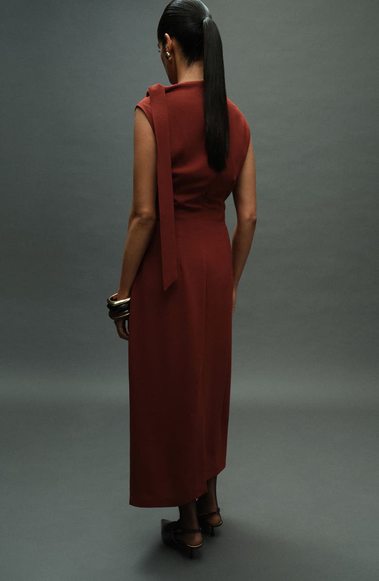 MANGO Pleated Drape Sleeveless Maxi Dress, Alternate, color, Burnt Orange