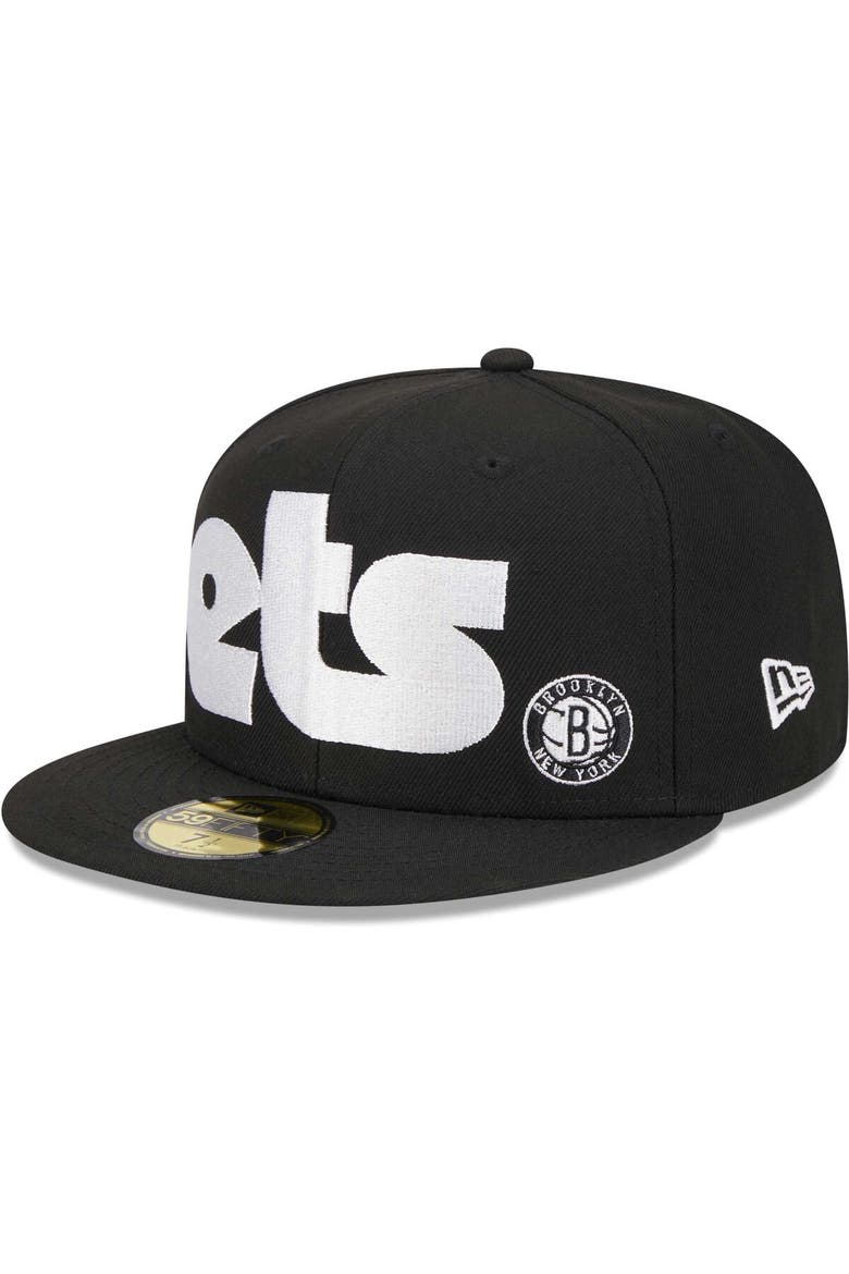 Men's New Era Black Brooklyn Nets Checkerboard UV 59FIFTY Fitted Hat, Alternate, color, Black