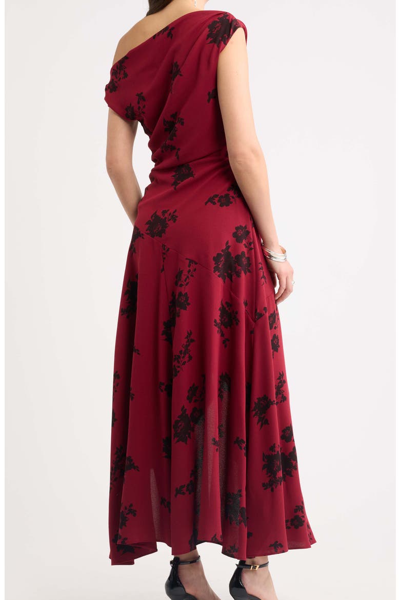 Cascading Ruffle Crepe One-Shoulder Gown, Alternate, color, RED BROWN BRITNEY FLORAL